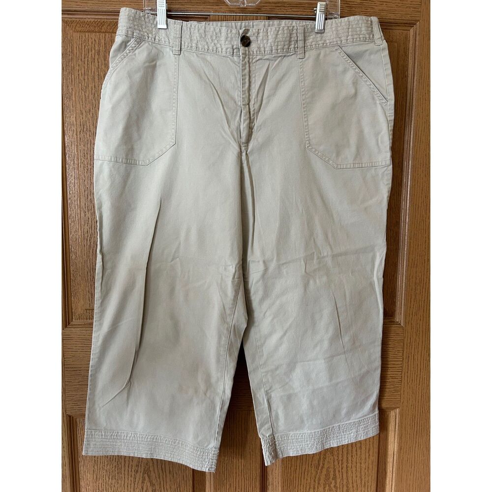 TravelSmith Beige Cropped Capri Pants Women Size 18 Elastic Back Waist